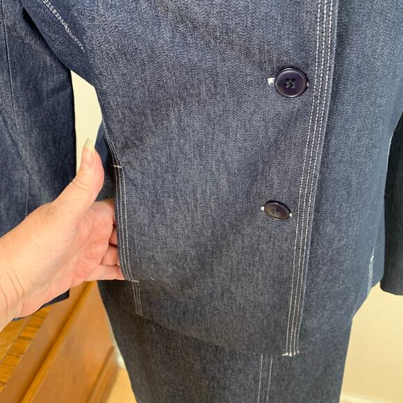 New Vintage Size 4 2-Piece Skirt Suit w/ Blazer Jacket Dark Blue Denim Classic - Picture 8 of 11